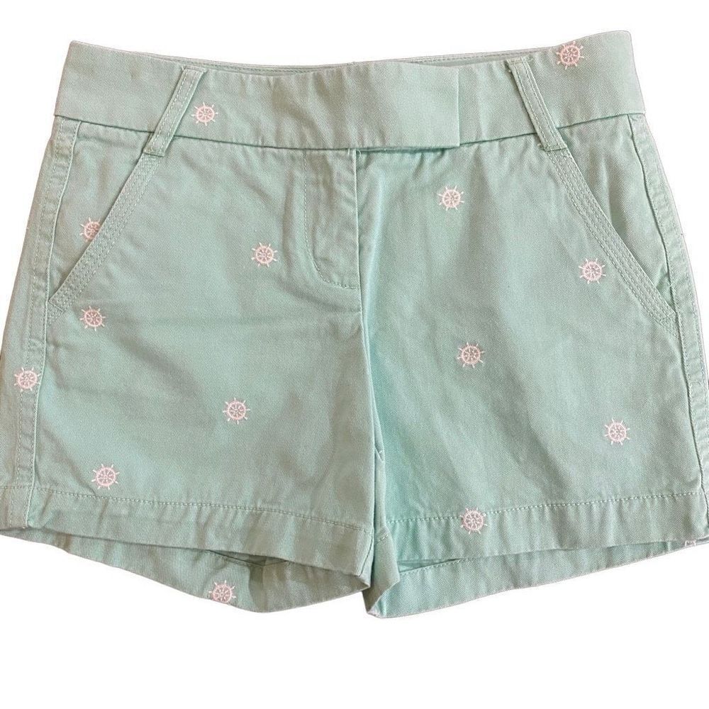 J. Crew chino broken in size 0 dress shorts ship wheels white green